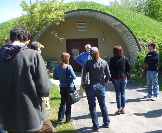Entrance to the wine cave. They took the top off the hill, built the cave, then put the top back on.)