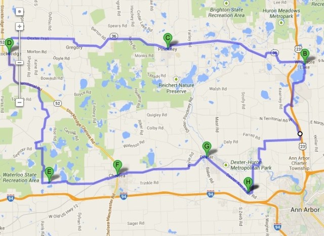 Bike route map - David Relson Memorial Ride