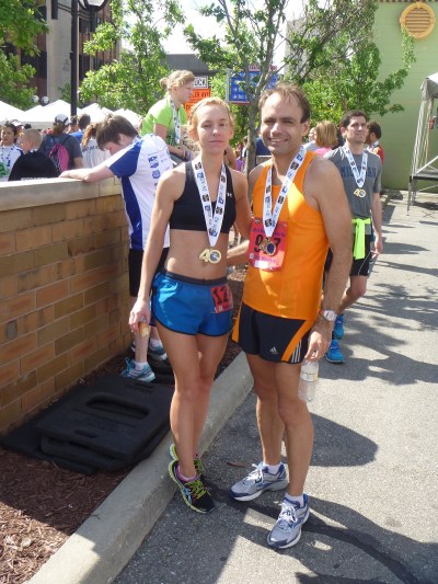 Two fellow PR Fitness runners after the Dexter-Ann Arbor half marathon.