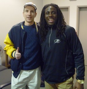Me with another famous "Shoelace", Denard Robinson. Taught him everything he knows about running with untied shoes.