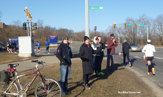 Cheering them on at mile 10, just before the monster hill.