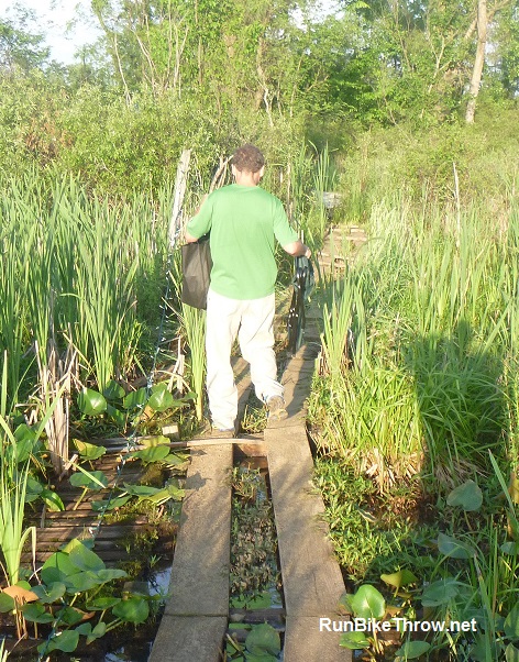 You have to cross a swamp to get to the beer. But the real trick is walking back in the dark, after the beer.