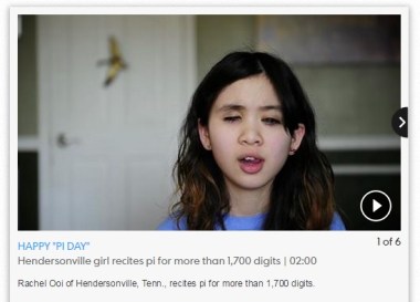 From USA Today: amazing pi recitation feats. Because, apparently, all of the world's other problems have been solved.