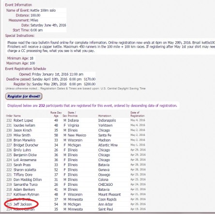 Me Signed Up for Kettle Moraine 2016